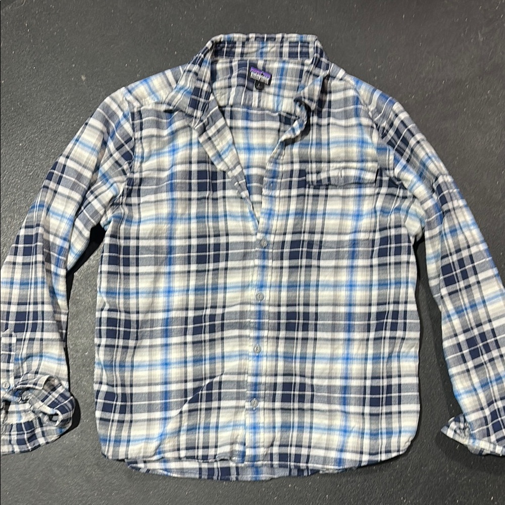 Patagonia Blue and Gray Plaid Shirt